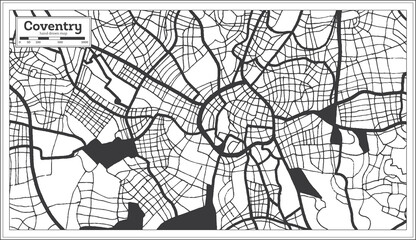 Coventry Great Britain City Map in Black and White Color in Retro Style. Outline Map.
