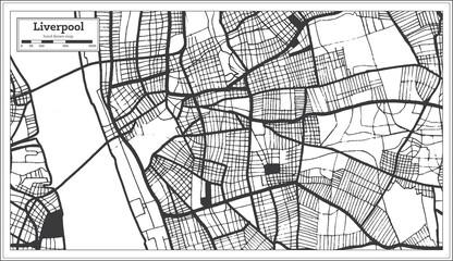 Liverpool Great Britain City Map in Black and White Color in Retro Style. Outline Map.