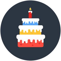 
Party cake with a candle on it, flat design vector of birthday cake

