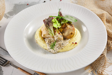 Chicken roll with mashed potato