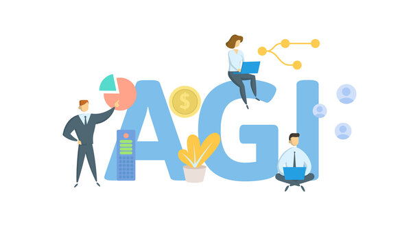 AGI, Adjusted Gross Income. Concept with keywords, people and icons. Flat vector illustration. Isolated on white background.