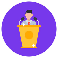 
Orator, public speech concept in flat rounded icon
