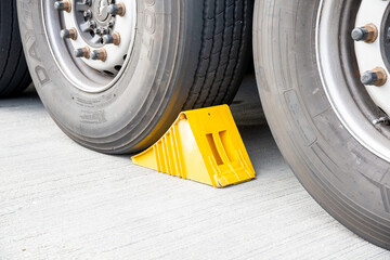 BERLIN, GERMANY - Aug 15, 2020: Drag shoe on a truck tire