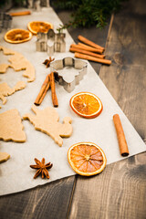 Making gingerbread cookies before Christmas. Christmas traditions. Christmas decorations.