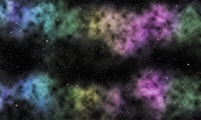 Fototapeta na wymiar 宇宙空間の虹色星雲と銀河のファンタジー 