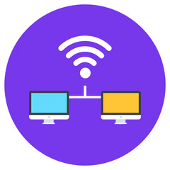 
Flat rounded icon of computer network 
