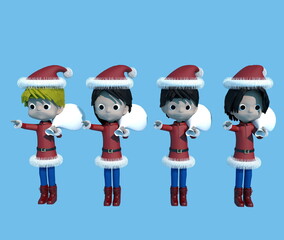 クリスマス・プレゼントの袋を持つサンタクロースと子供たち