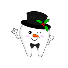 Christmas tooth characters. Bright smile for Christmas, dental care concept. Vector illustration.