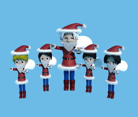 クリスマス・プレゼントの袋を持つサンタクロースと子供たち