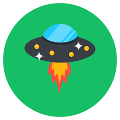 
Spaceship icon in flat rounded style, spacecraft concept 
