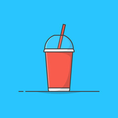 Soda Cup With Straw Vector Icon Illustration. Red And White Cup For Soda Or Cold Beverage. Disposable Soda Cup