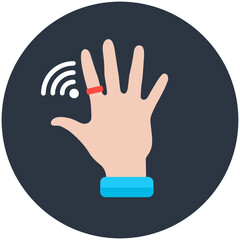 
Smart ring in a hand, flat rounded icon 
