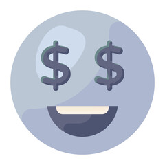 
Happy dollar eyes emoji, flat vector 
