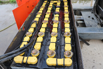 Electric forklift battery in factory