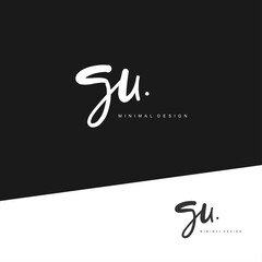 GU Initial handwriting or handwritten logo for identity. Logo with signature and hand drawn style.