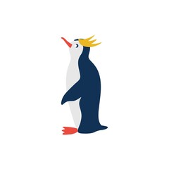 Decorative colorful Golden-haired penguin, Australian wild animal, Tropical cartooncharacter design, Cute flat vector illustration isolated on white, for design zoo alphabet, invitation, greeting card