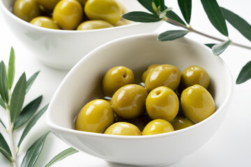 Salted olives placed on a white background