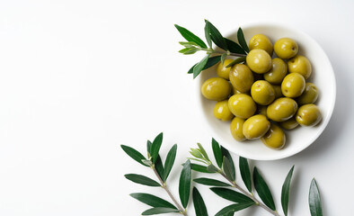 Salted olives placed on a white background