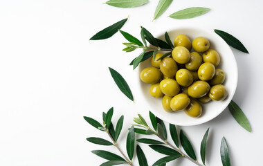 Salted olives placed on a white background