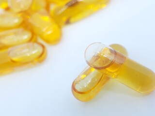 Fish oil capsule with white background