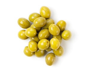 Salted olives placed on a white background