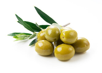Salted olives placed on a white background