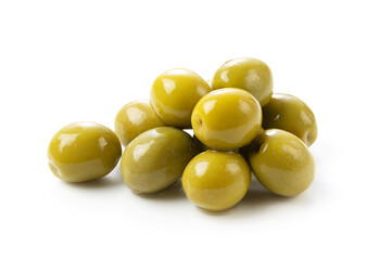 Salted olives placed on a white background