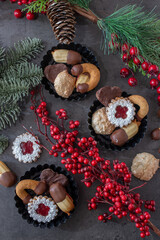 Traditional home made German Christmas Cookies on a festive table