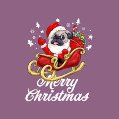 Fototapeta na wymiar Christmas Vector Dog Pug Illustration