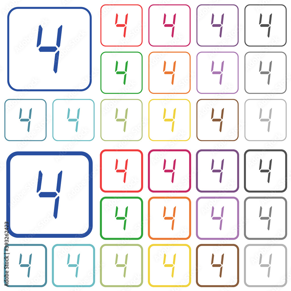 Poster digital number four of seven segment type outlined flat color icons