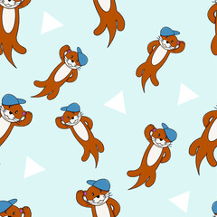 Cute otter seamless pattern background say hello