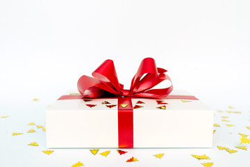 christmas gift, box, xmas background, abstract imitation paper Christmas trees.Studio shot.