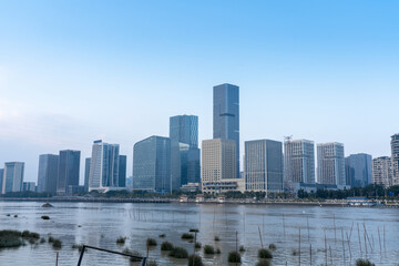 Fototapeta premium Night view of the North Bank of Minjiang River, Fuzhou City, Fujian Province, China
