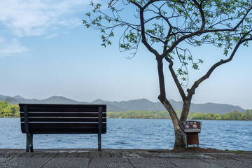 Fototapeta na wymiar Landscape of West Lake, viewed from Zhongshan Park, in Hangzhou, China