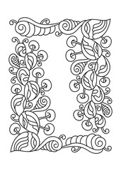 Coloring book pages for adults and children. Vector hand drawn cartoon Doodle illustration. Abstract objects and elements for decorating Black and white frame