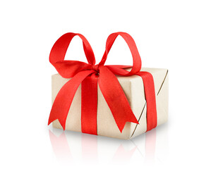 gift with red ribbon on isolated white background