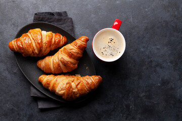 Espresso coffee and croissants for breakfast