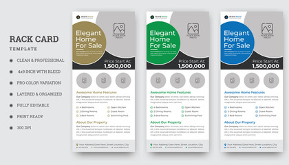 Real Estate Agency & Home Sale Business Rack Card & DL Flyer,  Minimalist Real Estate Rack Card With Creative Shapes. 