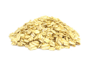 Heap of oat flakes isolated on white background