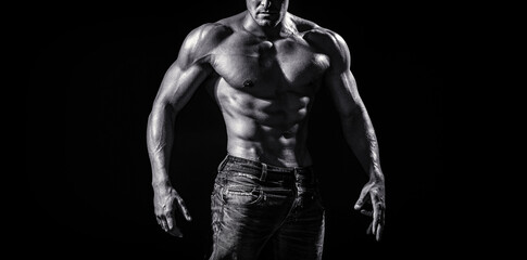 Torso six packs attractive. six pack abs. Strong man with torso. Sexy muscular man. Sensual mans body. Fitness model. Black and white