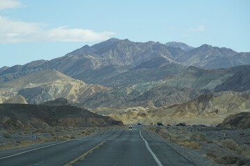 View of mountains ahead as seen from the road in Death Valley National Park