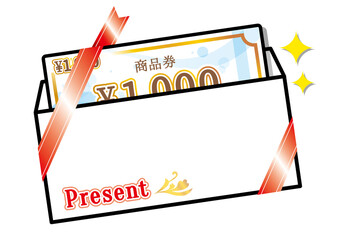 1000円　商品券　 金券　ギフトカード　リボン　封筒入り　ベクターイラスト.