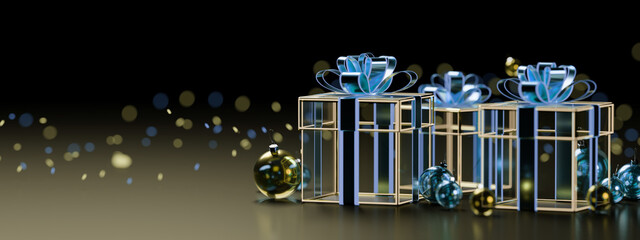 View of a Christmas background with christmas gift and decoration - 3d rendering