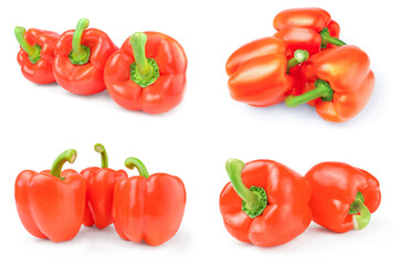 Collage of red bell peppers isolated on a white cutout
