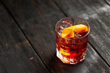 Negroni cocktail with gin in old fashion glass