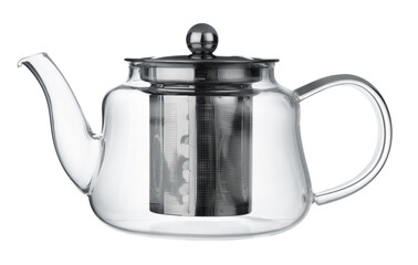 Empty glass teapot isolated on white background