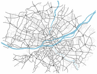 Fototapeta premium Nant city map (France) - town streets on the plan. Monochrome line map of the scheme of road. Urban environment, architectural background. Vector 