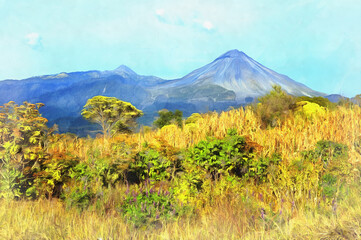 Fototapeta premium Scenery mountain landscape aquarelle painting