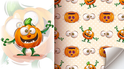 Cute halloween pumpkin - seamless pattern