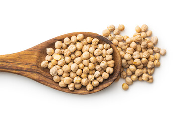 Healthy dried chickpeas in spoon.